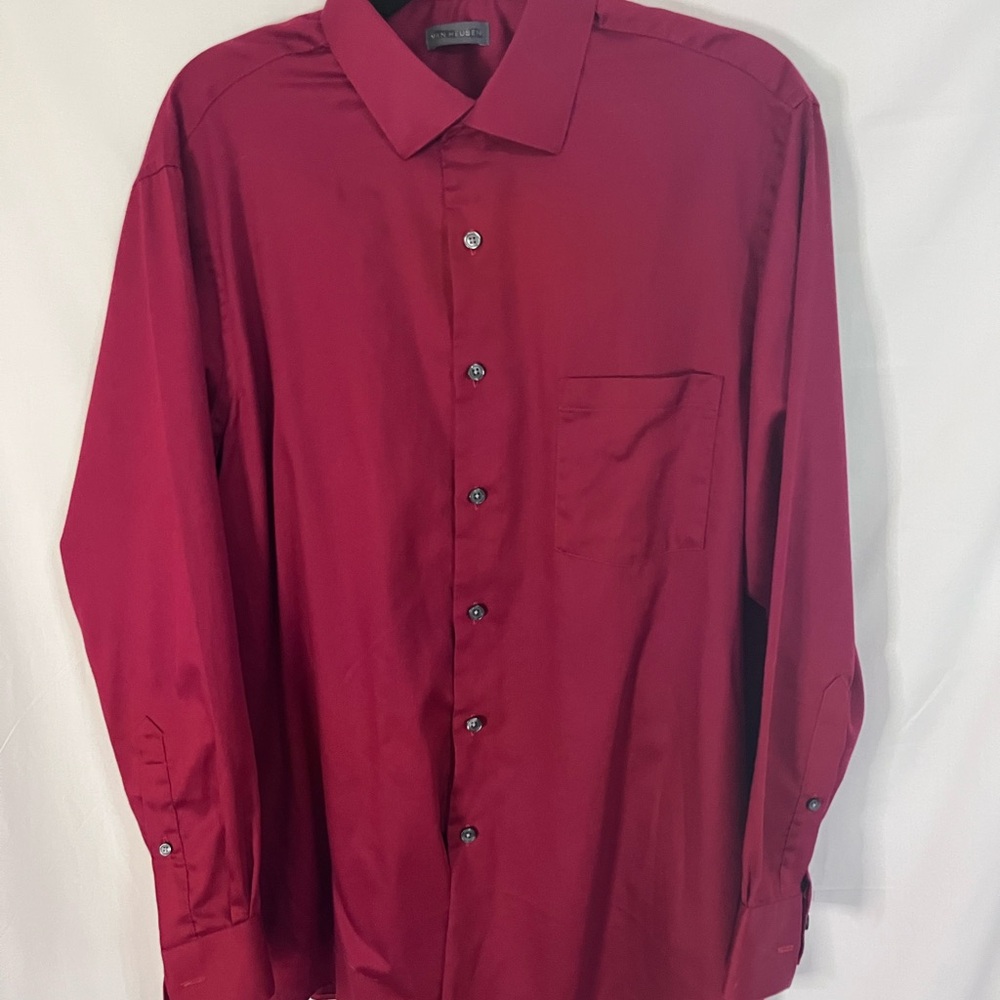 Van Heusen Burgundy Dress Shirt Sz L 16-16.5